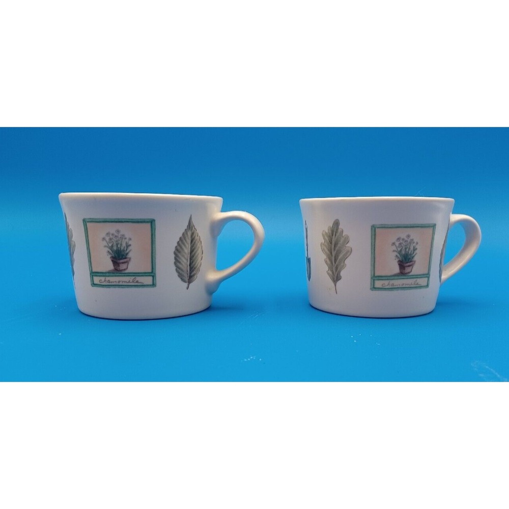 Pfaltzgraff Naturewood Coffee Mugs Set of 2 Chamomile Spearmint Garden Botanical